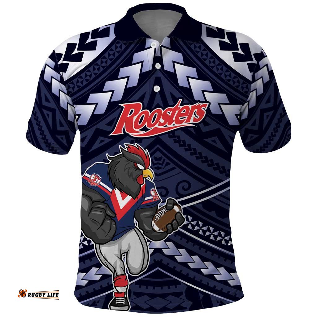 Custom Roosters Rugby Polynesian Tribal Polo Shirt