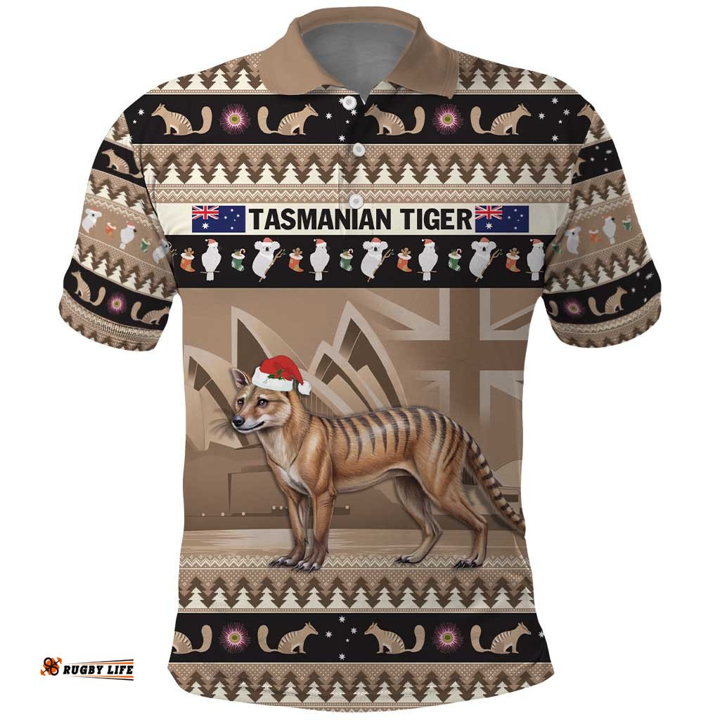 Aussie Tasmanian Tiger Polo Shirt Merry Christmas