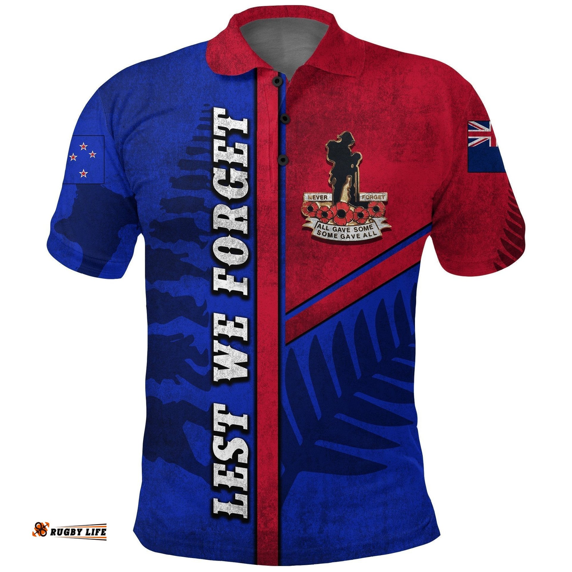 Anzac New Zealand Polo Shirt Lest We Forget Blue - Road to Peace