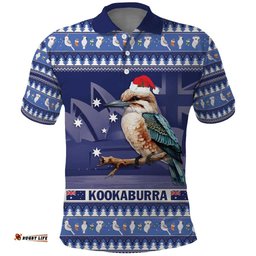 Aussie Kookaburra Polo Shirt Merry Christmas Blue Style