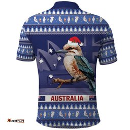 Aussie Kookaburra Polo Shirt Merry Christmas Blue Style