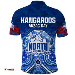 Kangaroos Anzac 2022 Polo Shirt North Melbourne Football Aboriginal Poppy Flowers