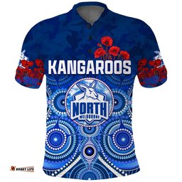 Kangaroos Anzac 2022 Polo Shirt North Melbourne Football Aboriginal Poppy Flowers