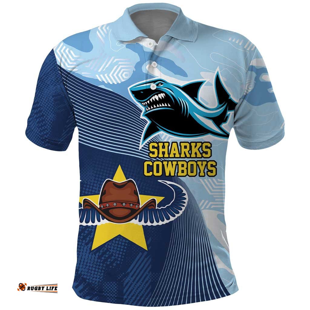 Sharks-Cowboys Rugby Custom Polo Shirt Half Dynamic Style