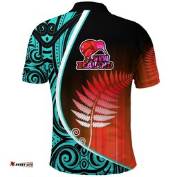 Aotearoa Rugby Black Maori Polo Shirt Kiwi and Silver Fern New Zealand - Blue