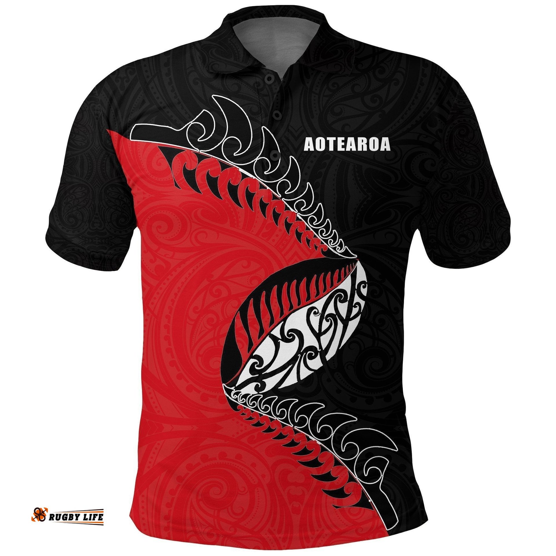 Aotearoa Rugby Fern Polo Shirt Red