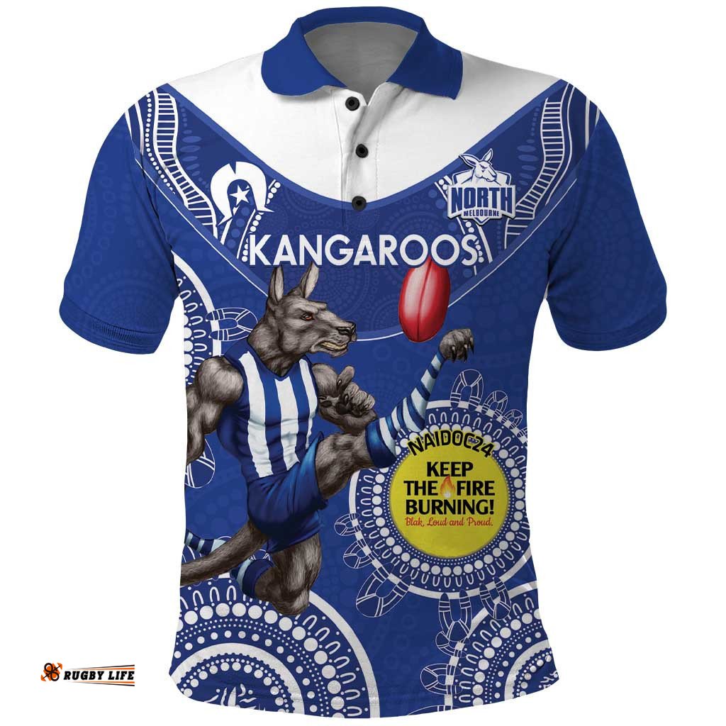 Custom AFL Kangaroos NAIDOC Week Polo Shirt Keep The Fire Burning Indigenous Art