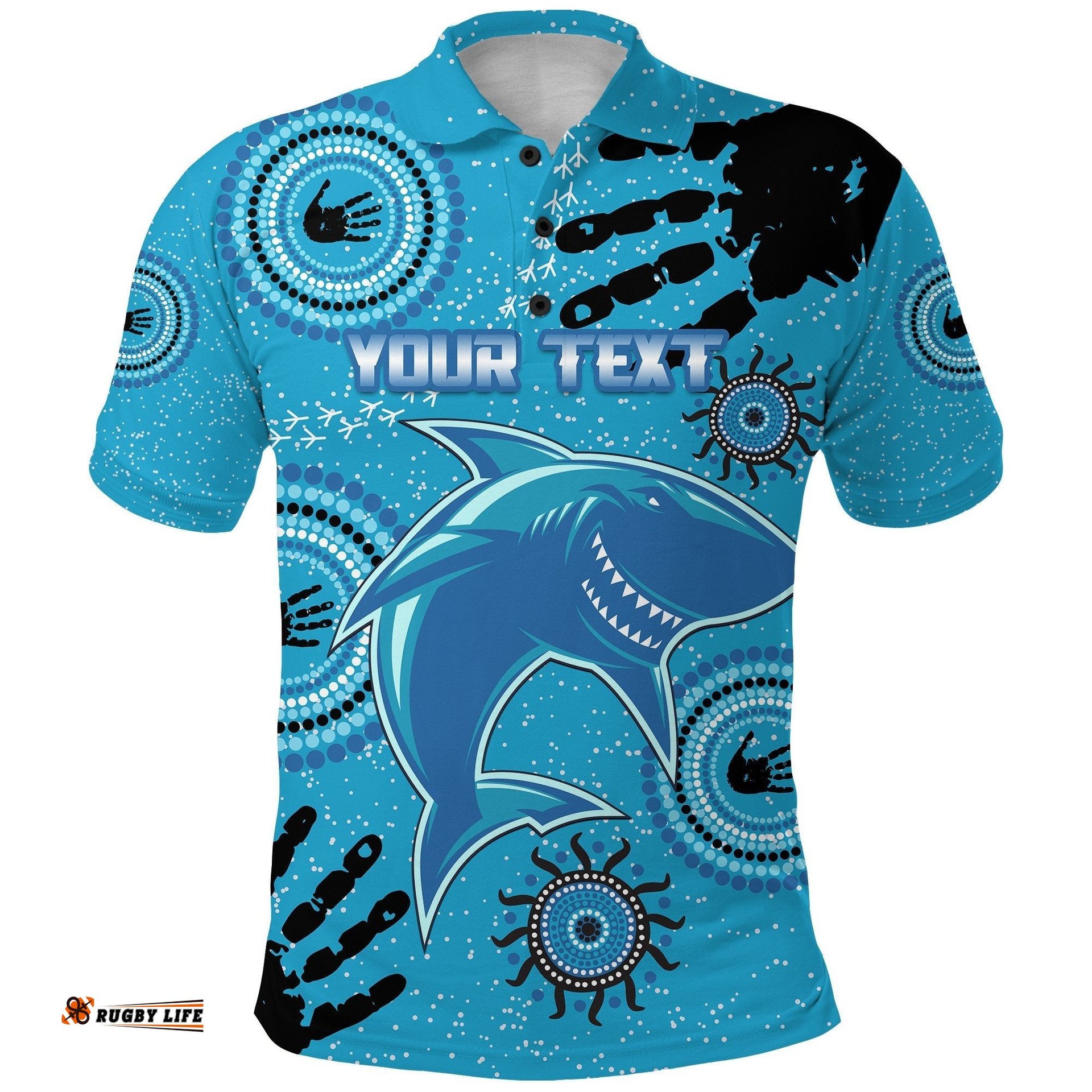 Custom Personalised Cronulla Sharks Polo Shirt Indigenous Country Style