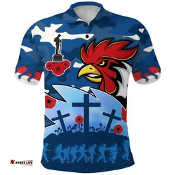 Custom Personalised Roosters Anzac Day Polo Shirt Military - Blue
