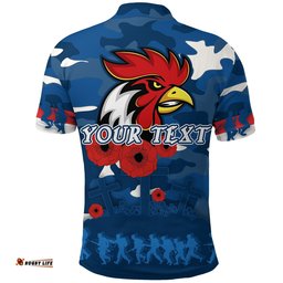 Custom Personalised Roosters Anzac Day Polo Shirt Military - Blue