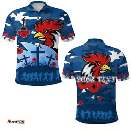 Custom Personalised Roosters Anzac Day Polo Shirt Military - Blue