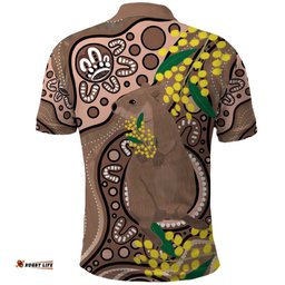 Australia Cute Quokka Polo Shirt Indigenous Art With Golden Wattle