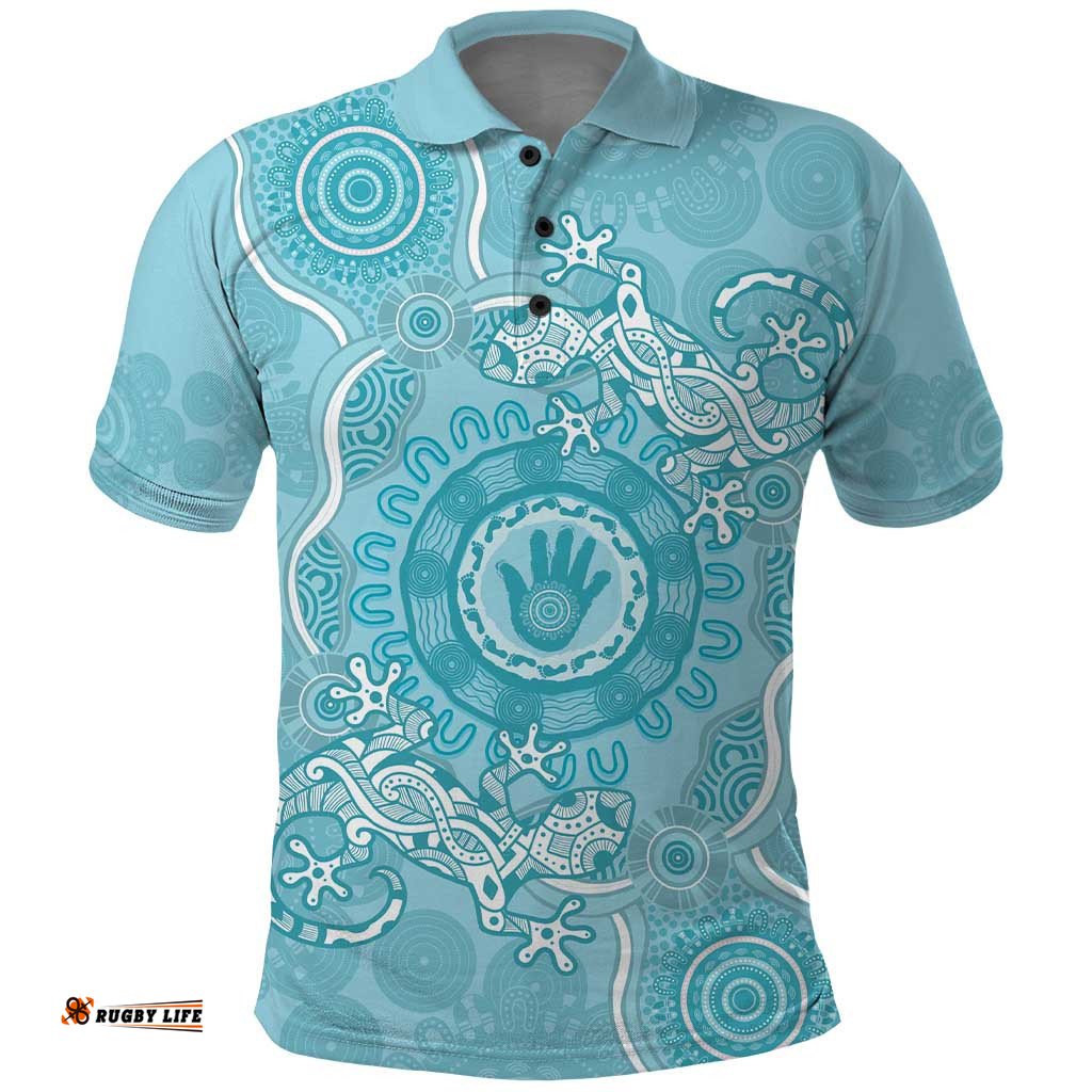 Blue Australia Lizard With Aboriginal Art Polo Shirt