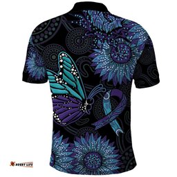 Australia Indigenous Polo Shirt Teal & Purple Sunflower Aboriginal Arts