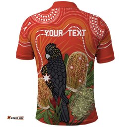 Personalised Australia Banksia And Black Cockatoo Polo Shirt Aboriginal Art