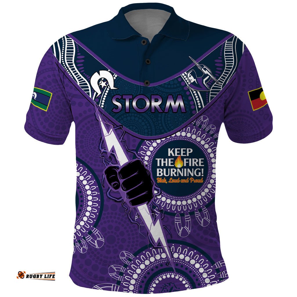 Custom NRL Storm NAIDOC Week Polo Shirt Keep The Fire Burning Indigenous Art