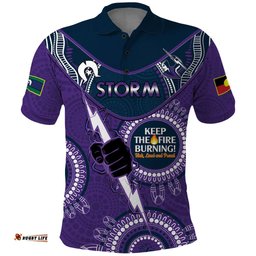 Custom NRL Storm NAIDOC Week Polo Shirt Keep The Fire Burning Indigenous Art