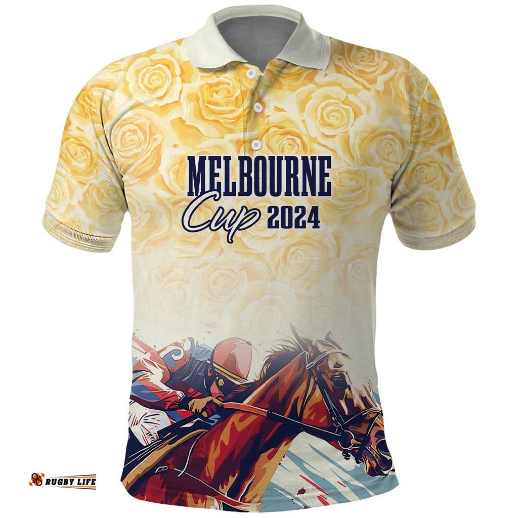 Melbourne Horse Racing Polo Shirt Yellow Rose Champion