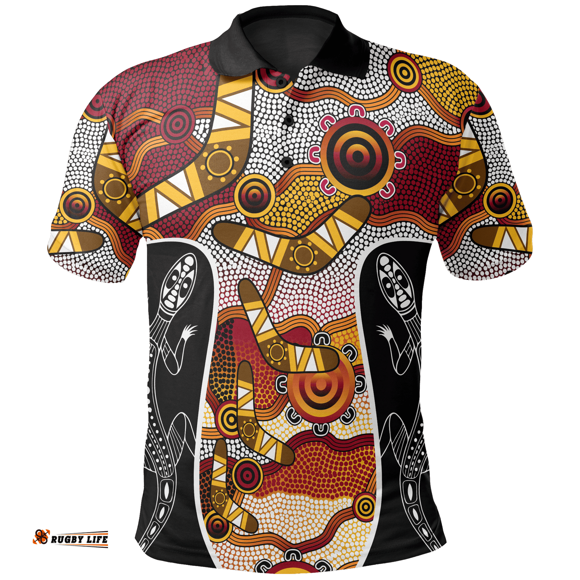 Polo Shirt - Aboriginal Dot Painting Lizard Shirt - Unisex