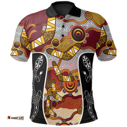 Polo Shirt - Aboriginal Dot Painting Lizard Shirt - Unisex