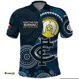 Custom AFL Carlton NAIDOC Week Polo Shirt Keep The Fire Burning Indigenous Art