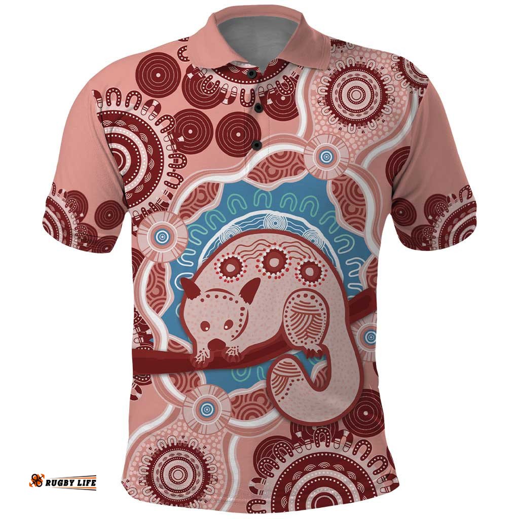 Blush Pink Australia Possum Polo Shirt Indigenous Art