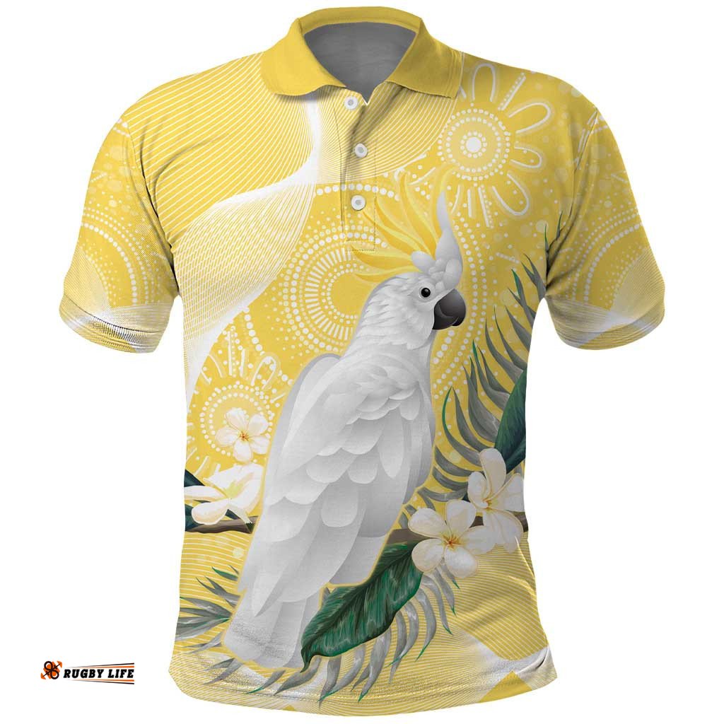Australia Cacatua Galerita Polo Shirt Sulphur-Crested Cockatoo - Aboriginal Art