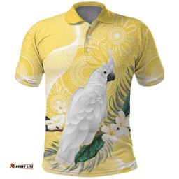 Australia Cacatua Galerita Polo Shirt Sulphur-Crested Cockatoo - Aboriginal Art