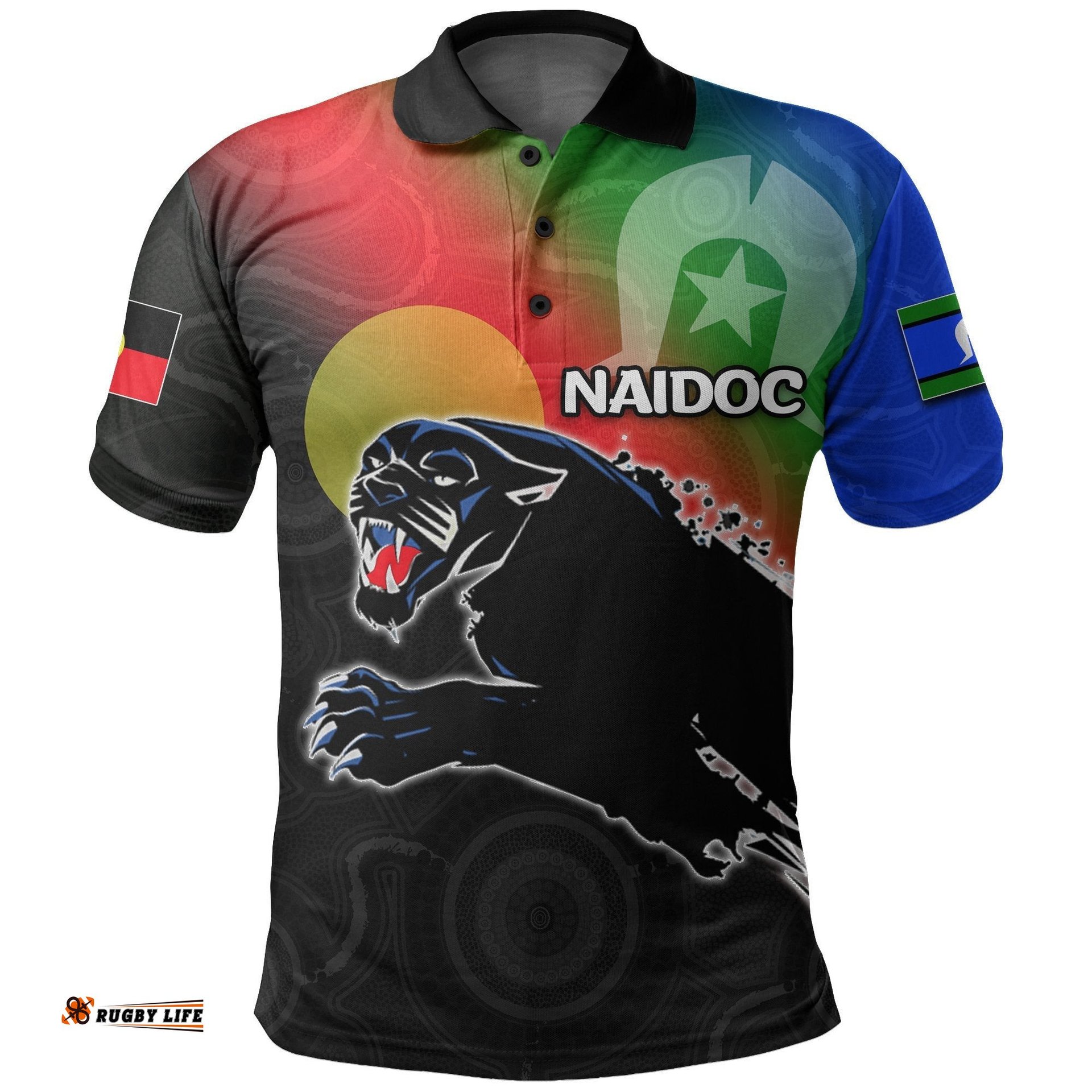 Naidoc Panthers Polo Shirt Flag
