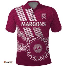 Custom QLD Maroons Rugby Polo Shirt Aussie Aboriginal Mix Polynesian Pattern