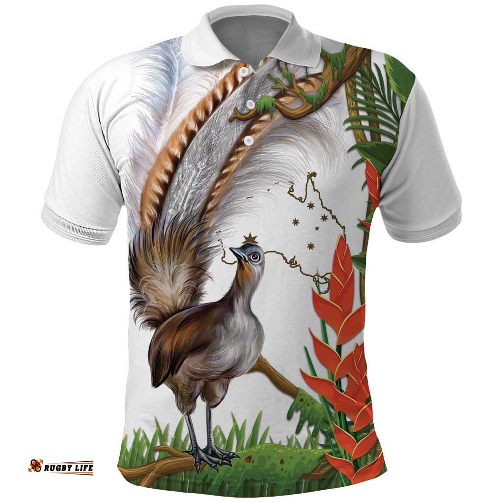 Australia Superb Lyrebird Polo Shirt Aussie Map - Rainforest Vibes