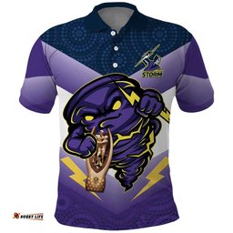 Personalised Storm Rugby 2024 Polo Shirt Mascot With Trophy Go Champions Aboriginal Art