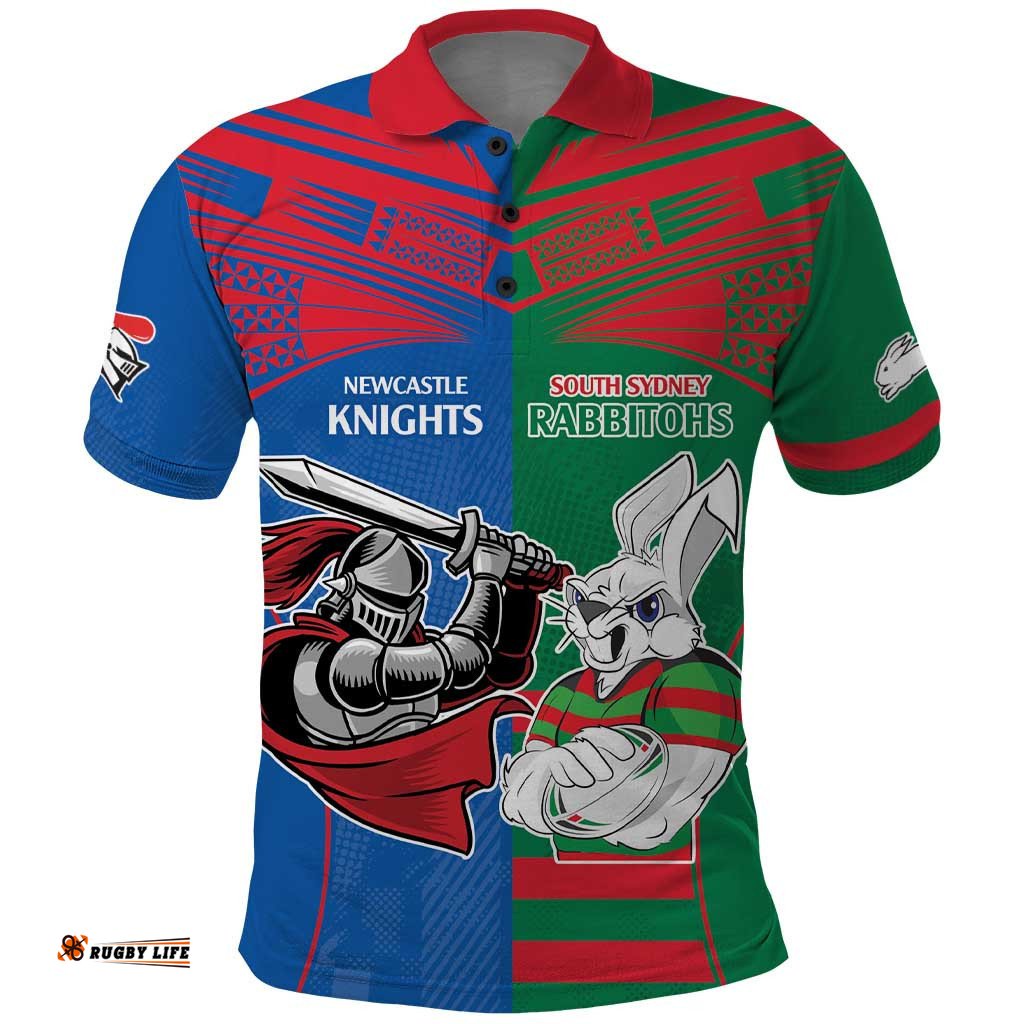 Custom Knights and Rabbitohs Mascot Together Polo Shirt