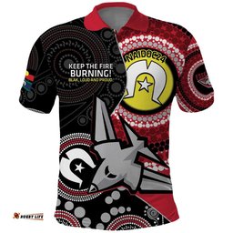Custom AFL Essendon NAIDOC Week Polo Shirt Keep The Fire Burning Indigenous Art