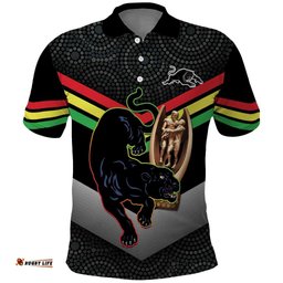 Personalised Panthers Rugby 2024 Polo Shirt Mascot With Trophy Go Champions Aboriginal Art