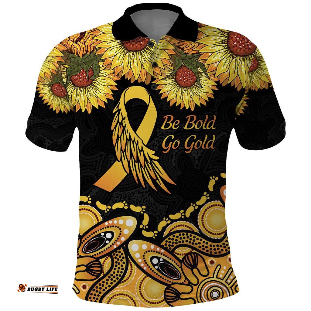 Be Bold Go Gold Aboriginal Ribbon Childhood Personalised Polo Shirt