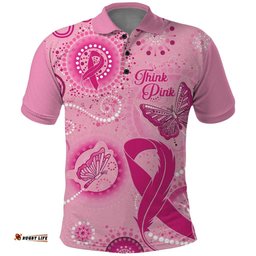 Personalised Australia Indigenous Polo Shirt Breast Cancer Ribbon Think Pink - Pink Version