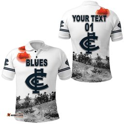 Custom Personalised Carlton Polo Shirt Blues Original Style - White, Custom Text And Number