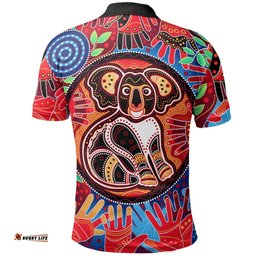 Aboriginal Polo Shirt, Koala and Hand Art Dot Painting Shirt