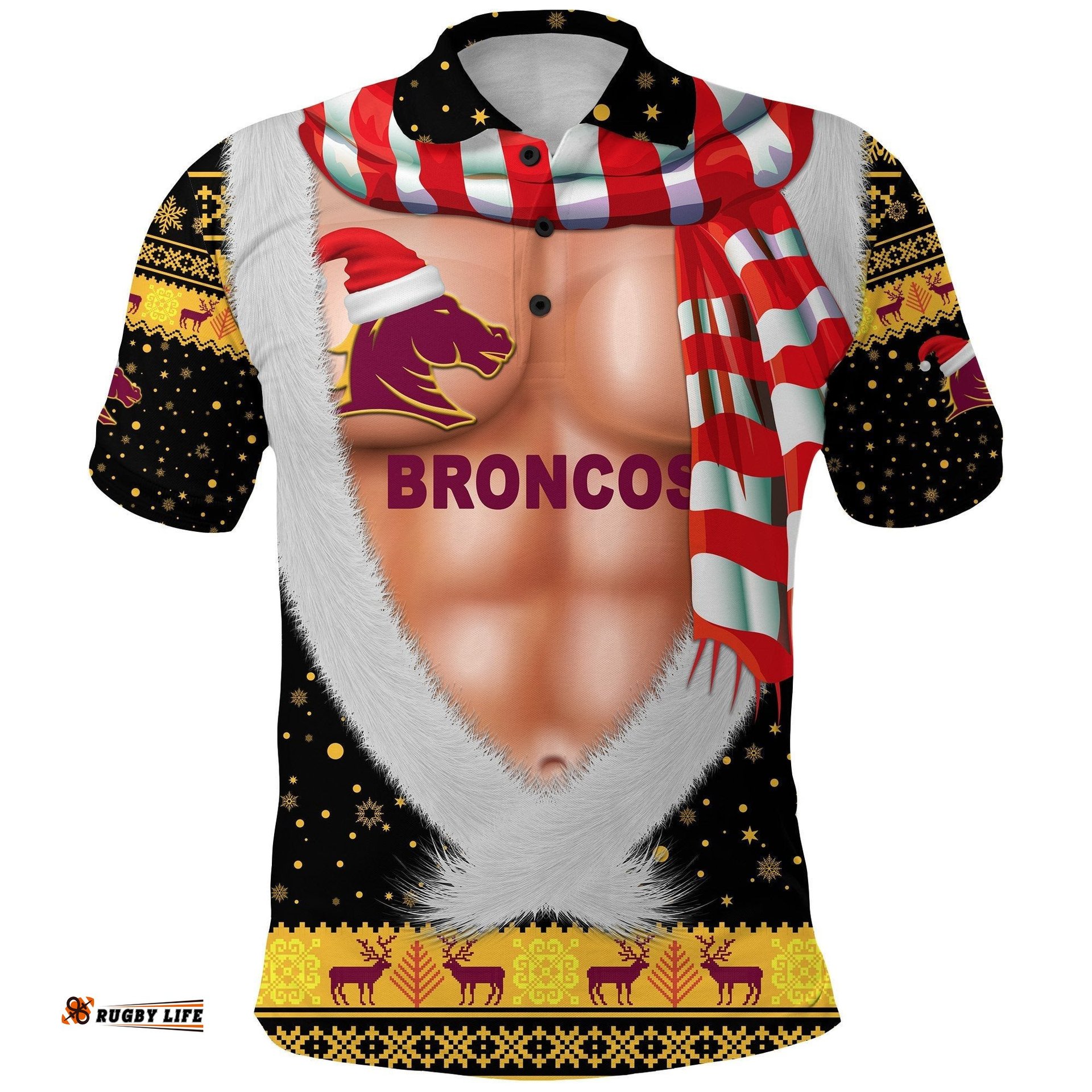 Brisbane Polo Shirt Broncos Christmas Nice Abs - Black