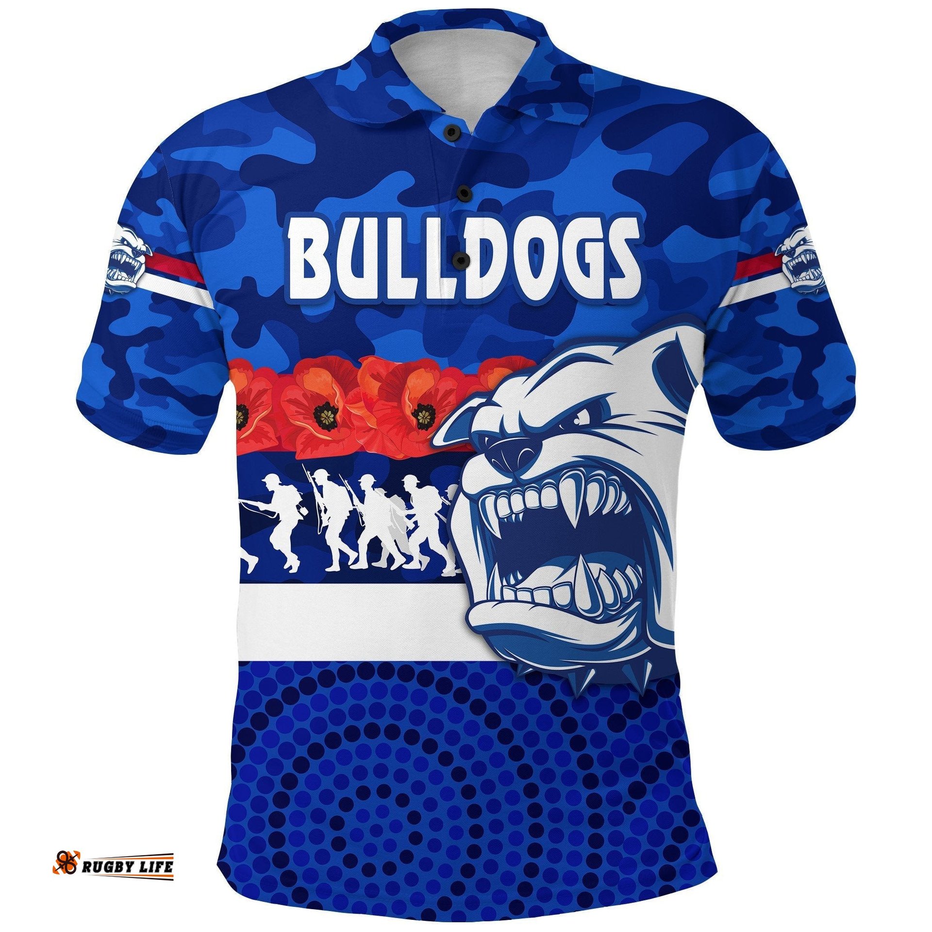 Western Bulldogs Polo Shirt Anzac Day Poppy Flower