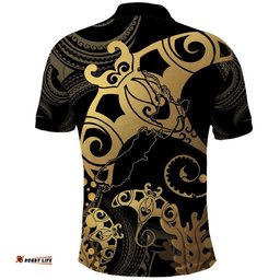 Black And Gold Aotearoa Whai Polo Shirt NZ Stingrays Maori Curves Style