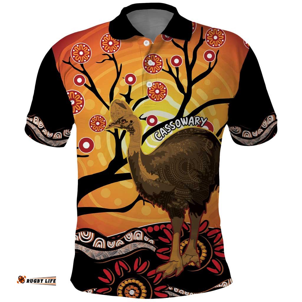 Keeper Of The Rainforest Cassowary Polo Shirt Aboriginal Art