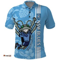 Custom NSW Blues Rugby Polo Shirt Cockroaches Polynesian Pattern Tropical Vibes