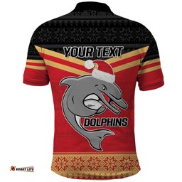 NRL Dolphins Mascot Christmas Personalised Polo Shirt Black Style