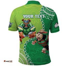 Personalised Rabbitohs And Raiders Rugby Polo Shirt Aboriginal Mix Polynesian Pattern