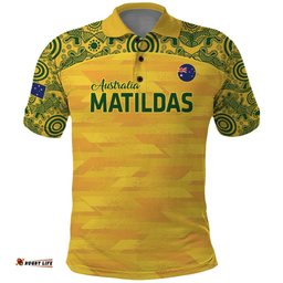 Custom Australia Matildas Polo Shirt National Color Indigenous Art