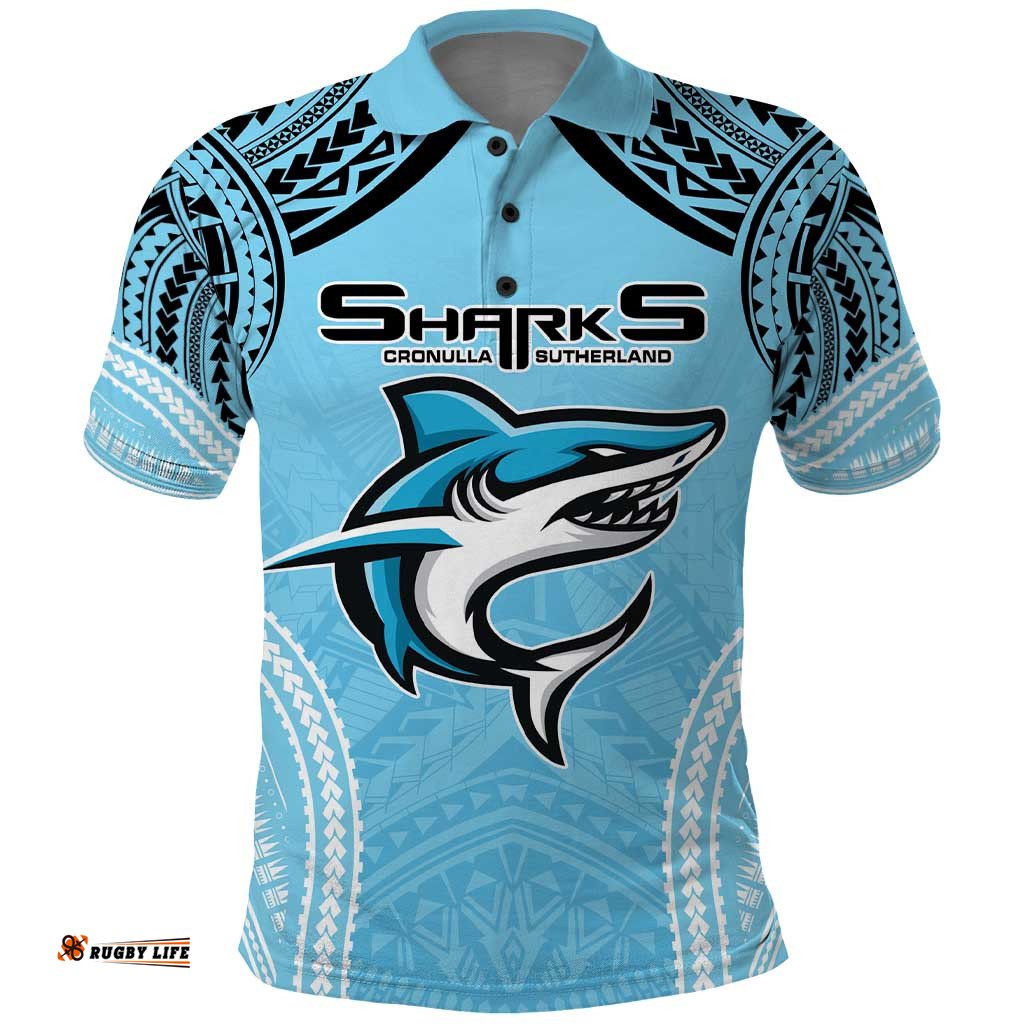 Sharks Rugby Custom Polo Shirt With Polynesian Style