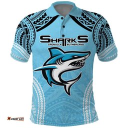 Sharks Rugby Custom Polo Shirt With Polynesian Style