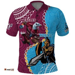 Personalised Eagles And Titans Rugby Polo Shirt Aboriginal Mix Polynesian Pattern